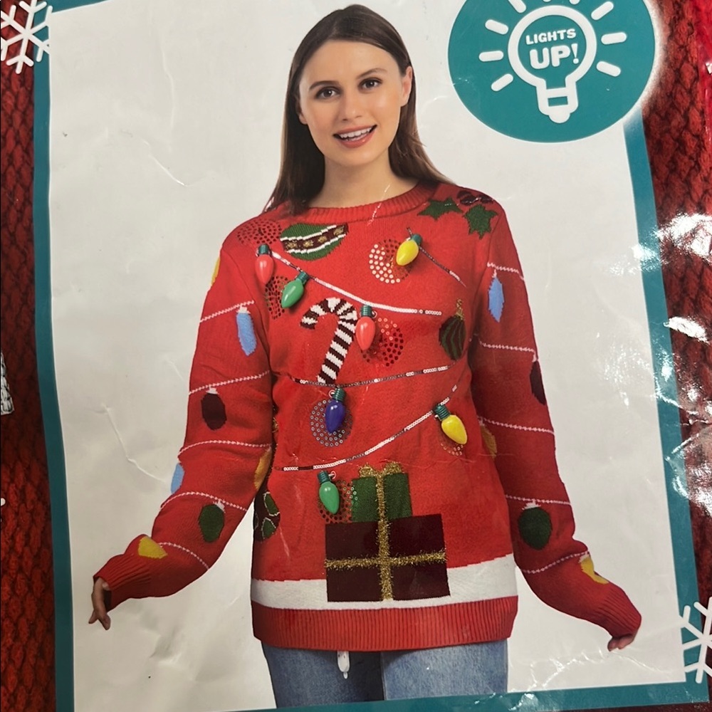Festive Red Christmas Sweater with Lights